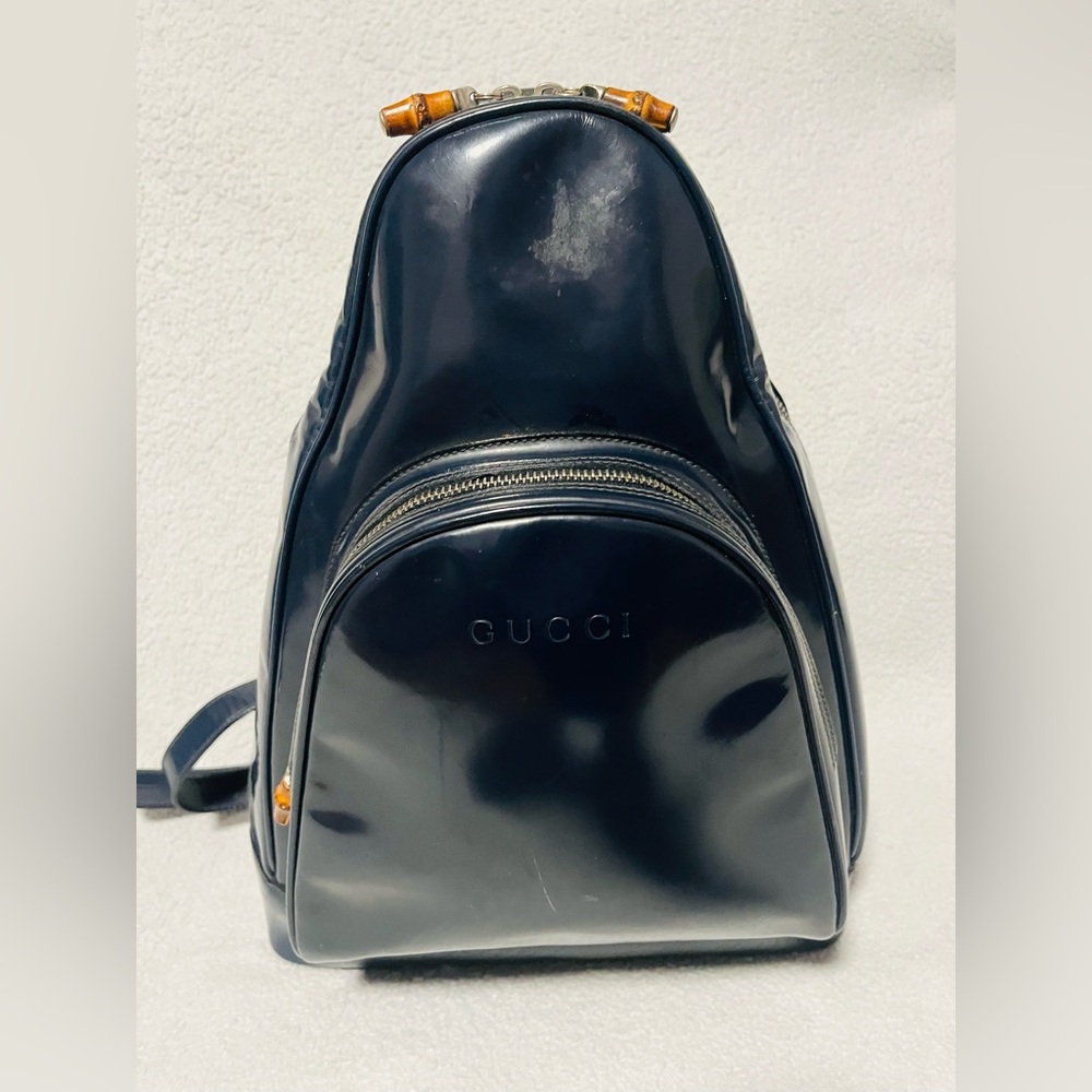 Gucci Bamboo Vintage Blue Patent Leather Sling Bag - Picture 13 of 14